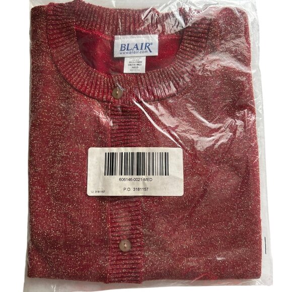 Blair Womens Red Glittery Button-Up Lightweight Cardigan Sweater Medium USA-Made - Picture 1 of 8
